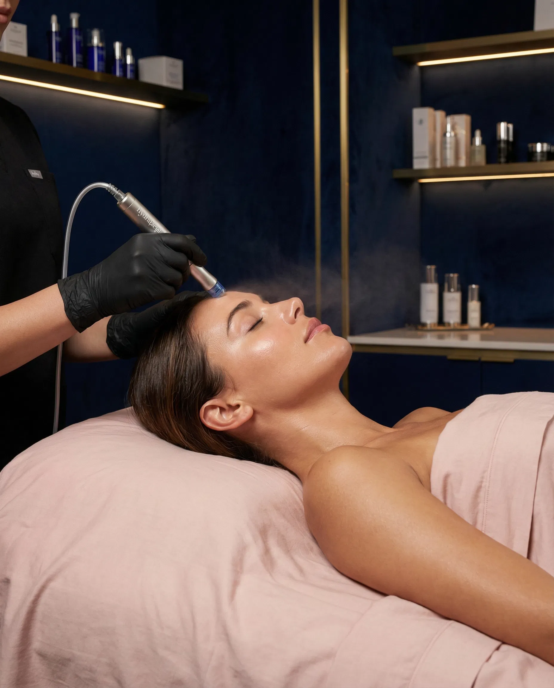 Med spa facial treatment using professional skincare technology