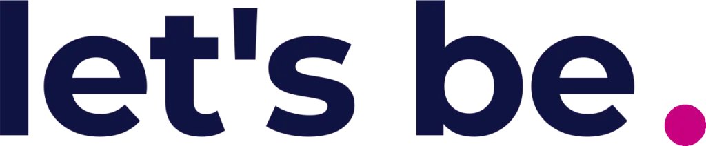 Let's Be Growth Marketing studio logo wordmark in navy blue text with a pink dot. Representing our growth systems, advertising funnels, CRM, and automation services for SMBs.