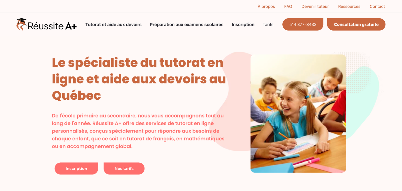 Réussite A+ website designed by Let's Be Marketing